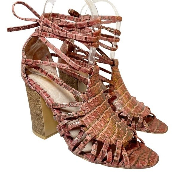 Anthropologie Miss Albright Ankle Wrap Strap Boho Sandals Blush Leather Size 6.5 - Picture 7 of 16